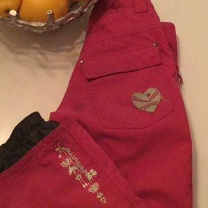 Girls pink button ski snow pants m 10 youth